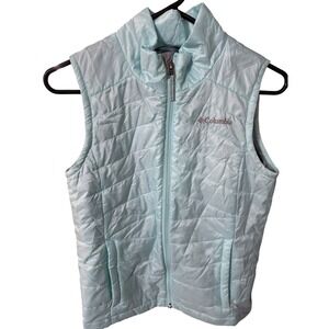 Columbia Omni Heat Vest Womens L‎ Light Blue Puffer Sleeveless Jacket Coat